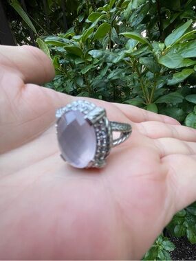 Judith Ripka Checkerboard Icy Pink Quartz & Zirconia Sterling Silver Ring. Sz 9